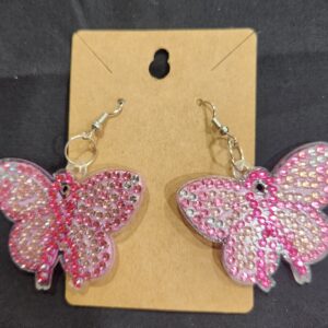 Diamond Art Earring Pink Butterfly and Ribbon