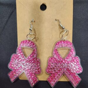 Diamond Art Earring Pink Ribbon and Bow