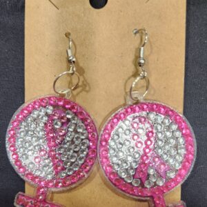 Diamond Art Earring Pink Circle and Ribbon