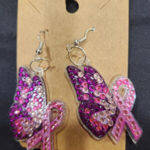 Diamond Art Earring Purple Butterfly and Ribbon
