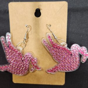 Diamond Art Earring Pink Bird and Ribbon
