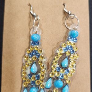 Diamond Art Earring Blue and Gold Dangle